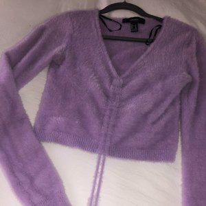 Purple Fuzzy Scrunchy Cropped Sweater Size Medium
